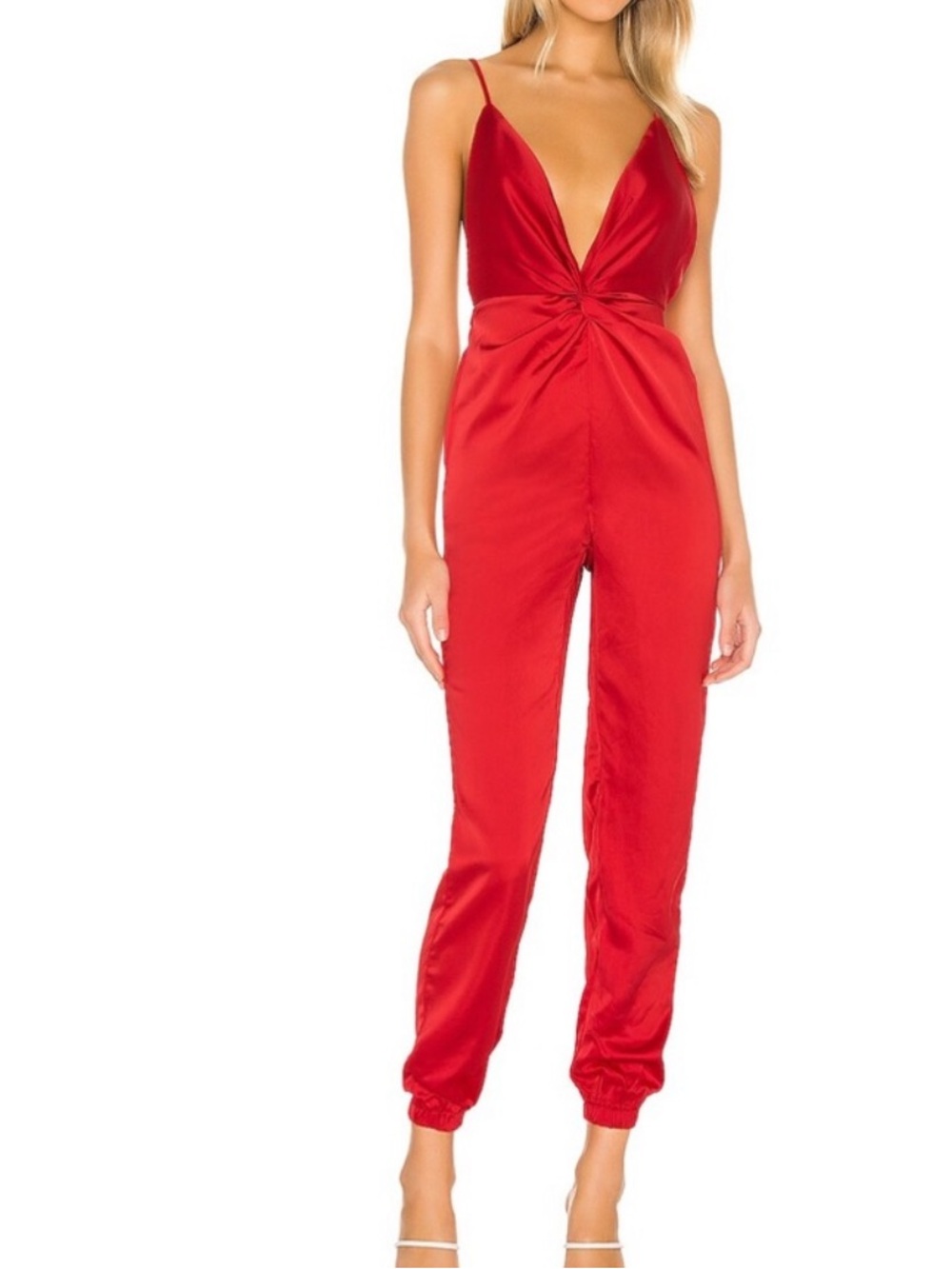 Superdown hawthorne twist front jumpsuit Red Satin size XSMALL